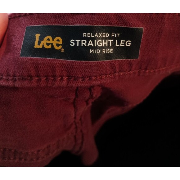 Lee Straight Leg Relaxed Fit Mid Rise Womens Burgundy Jeans Plus Size 16 Medium - Picture 2 of 8